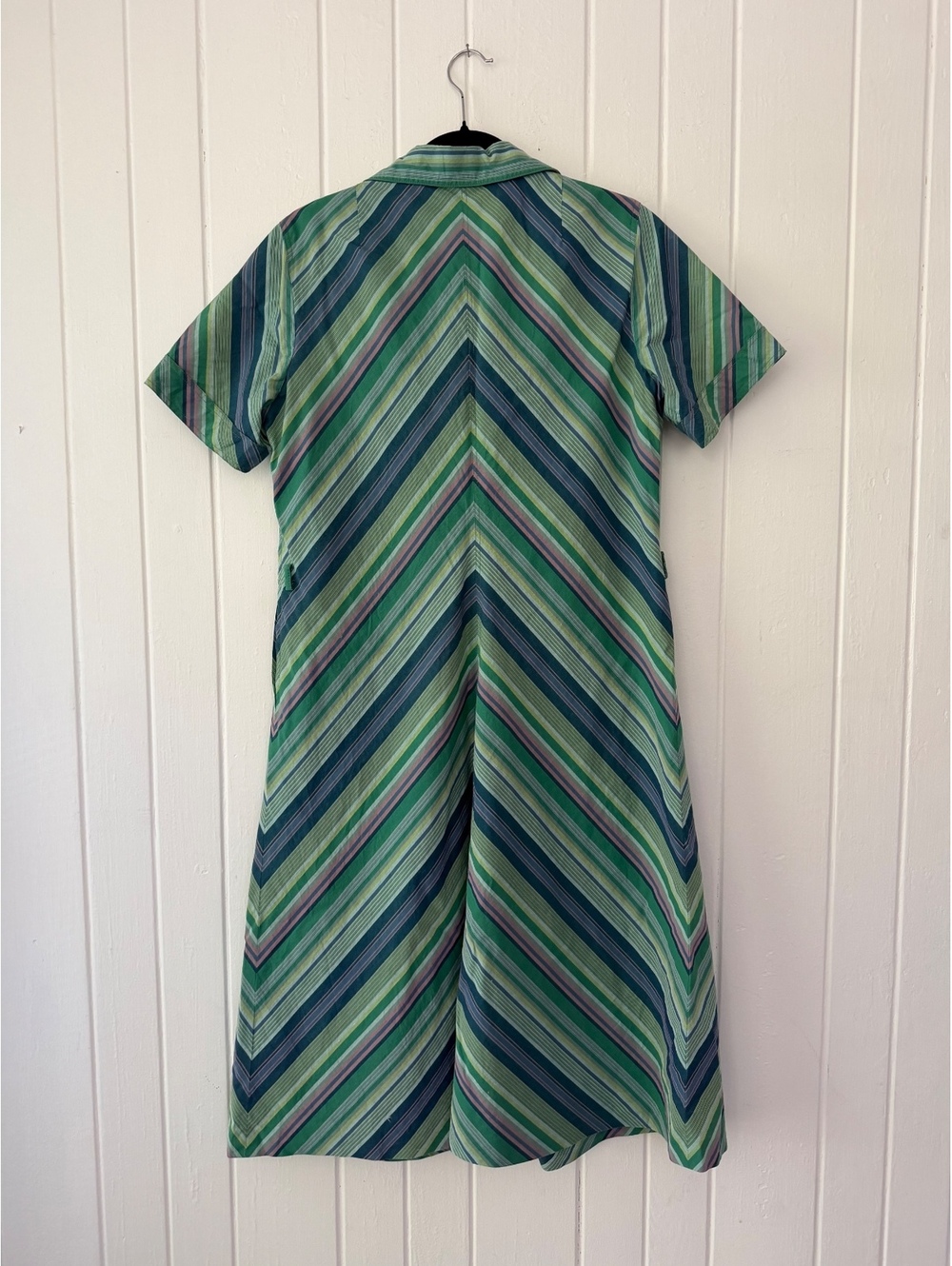 Bogner Striped Short Sleeve Dress Size M Green Blue Cotton Viscose - Picture 2 of 9